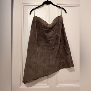 CCDK Asymmetric Leather Suede Brown Skirt